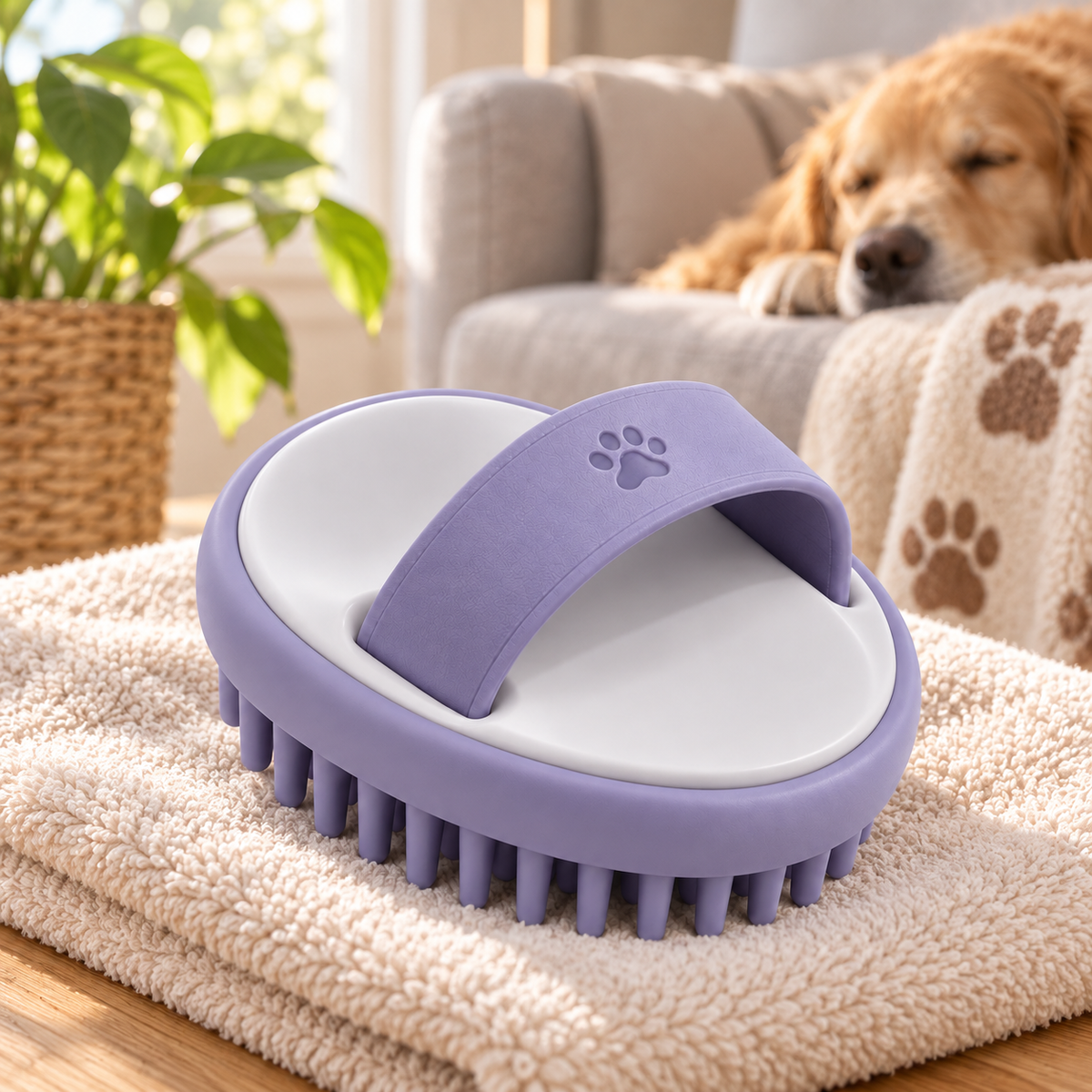 Lavender Palm Pet Massage Brush - Soft Silicone Grooming and Bath Brush for Cats and Dogs