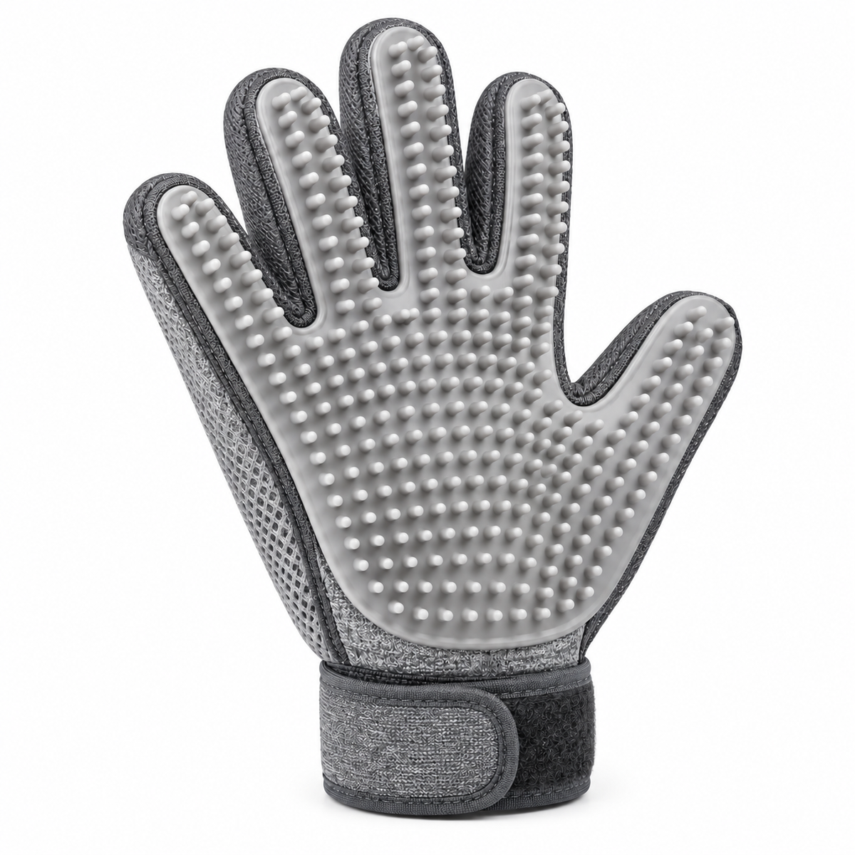Gray Silicone Pet Grooming Glove - Gentle Deshedding and Bath Massage Glove for Cats and Dogs