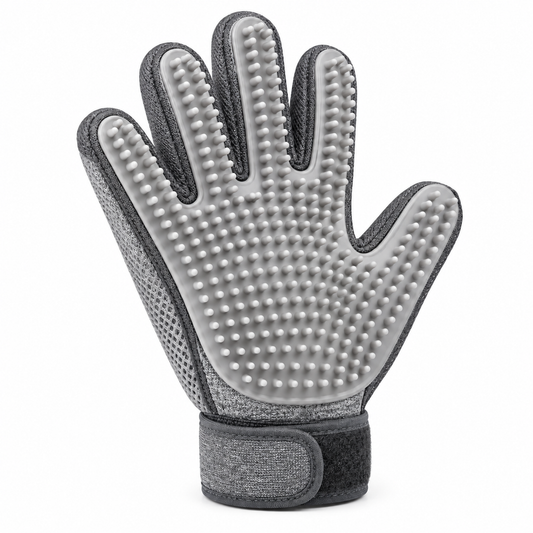 Gray Silicone Pet Grooming Glove - Gentle Deshedding and Bath Massage Glove for Cats and Dogs