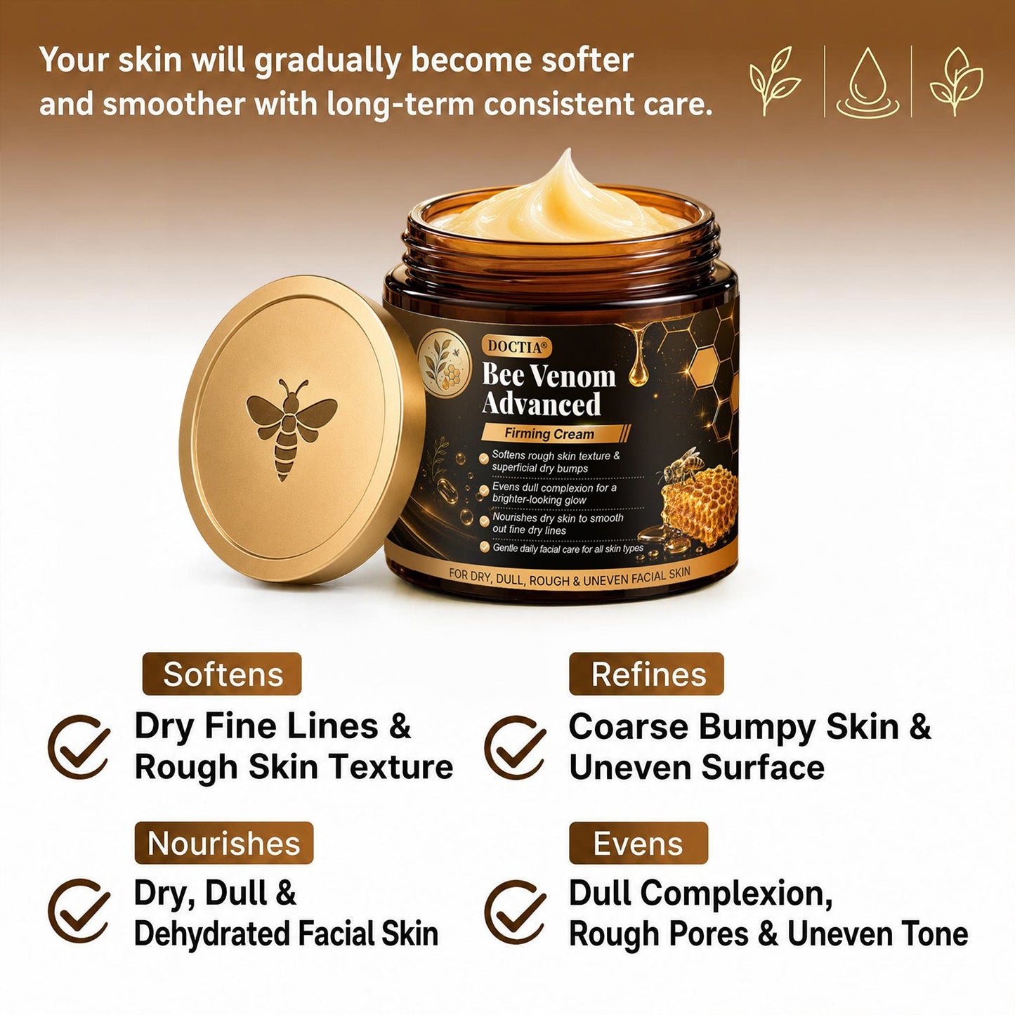 ✨🔥DOCTIA® Bee Venom Advanced Firming Cream Focused on Fine Line & Firmness Care.