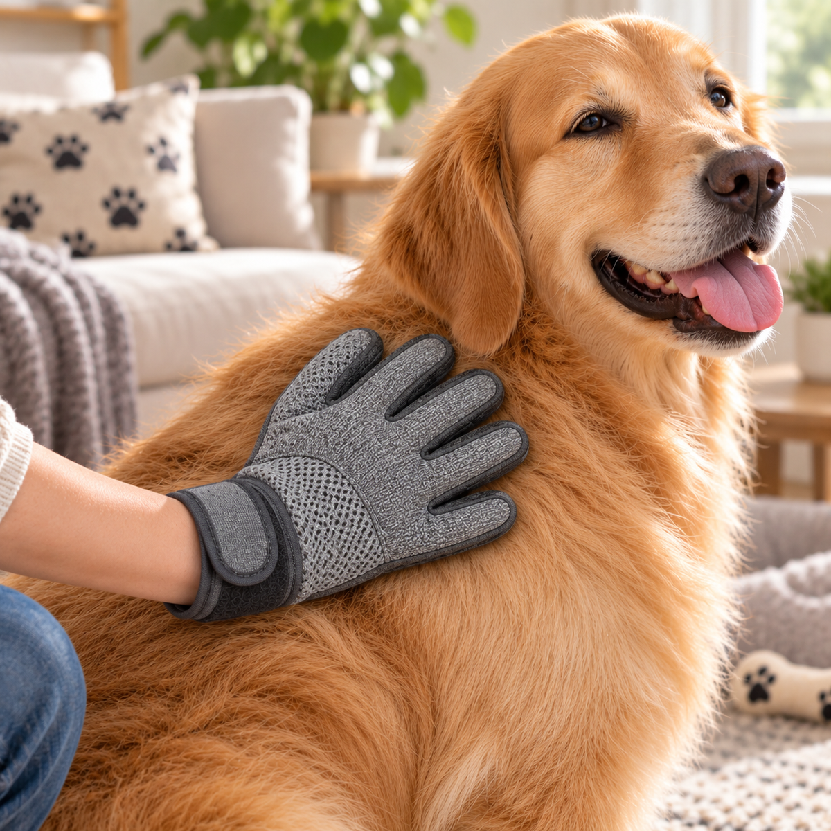 Gray Silicone Pet Grooming Glove - Gentle Deshedding and Bath Massage Glove for Cats and Dogs
