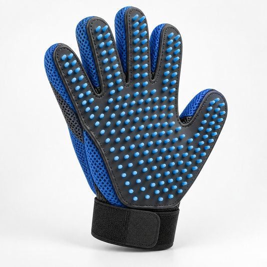 Blue Silicone Pet Grooming Glove - Deshedding and Massage Glove for Cats and Dogs