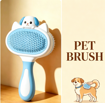 Gradient Puppy Decor Self-Cleaning Pet Slicker Brush - Blue & White Two-Tone Grooming Tool for Cats & Dogs