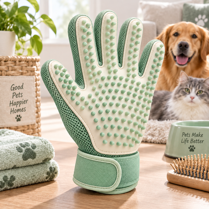 Mint Green Pet Grooming Glove - Soft Silicone Deshedding and Bath Massage Glove for Cats and Dogs