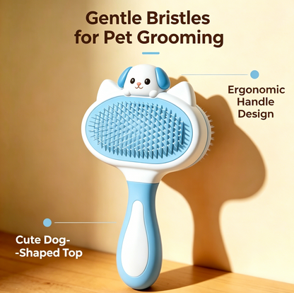 Gradient Puppy Decor Self-Cleaning Pet Slicker Brush - Blue & White Two-Tone Grooming Tool for Cats & Dogs