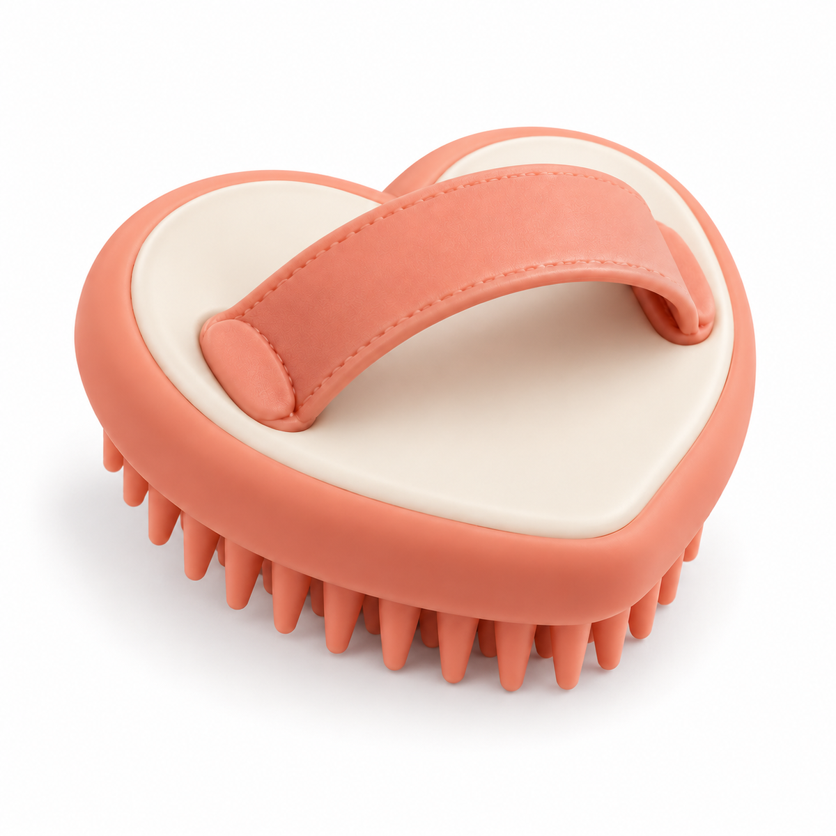 Coral Heart-Shaped Pet Massage Brush - Soft Silicone Bath and Grooming Brush for Cats and Dogs