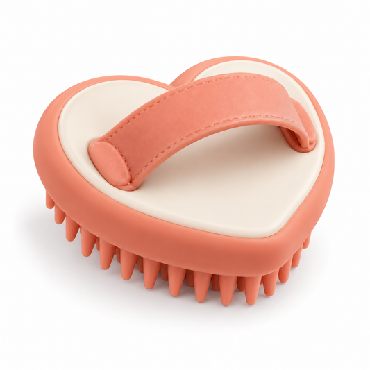 Coral Heart-Shaped Pet Massage Brush - Soft Silicone Bath and Grooming Brush for Cats and Dogs