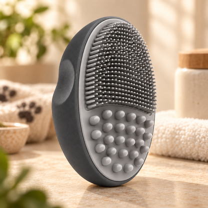 Gray Dual-Texture Pet Massage Brush - Fine Bristle Grooming and Massage Tool for Cats and Dogs