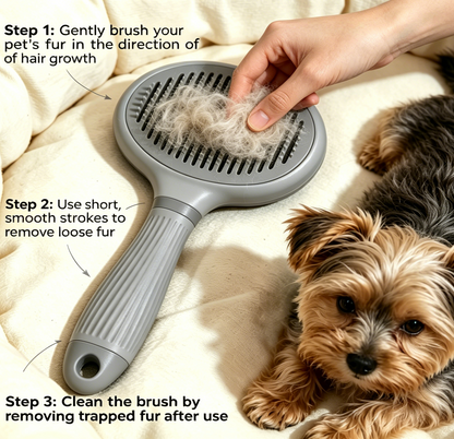 Solid Gray Self-Cleaning Pet Slicker Brush - Minimalist Grooming Comb for Cats & Dogs