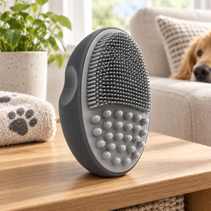 Gray Dual-Texture Pet Massage Brush - Fine Bristle Grooming and Massage Tool for Cats and Dogs