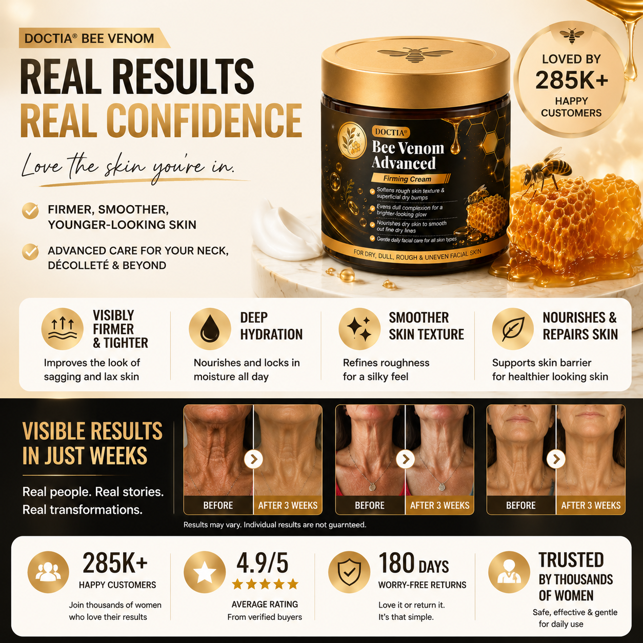 ✨🔥DOCTIA® Bee Venom Advanced Firming Cream Focused on Fine Line & Firmness Care