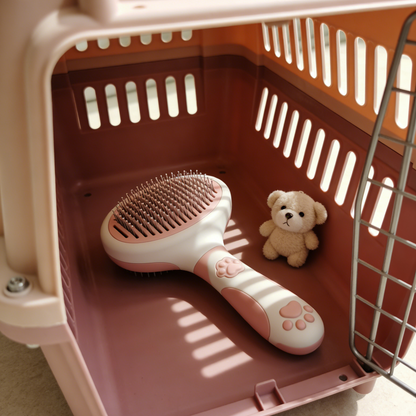 Paw Print Self-Cleaning Pet Slicker Brush - Pink & White Grooming Tool for Cats & Dogs with Deshedding Pins