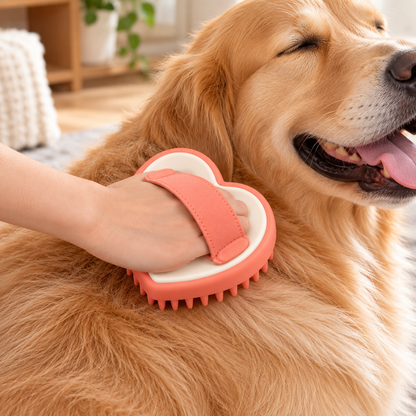Coral Heart-Shaped Pet Massage Brush - Soft Silicone Bath and Grooming Brush for Cats and Dogs