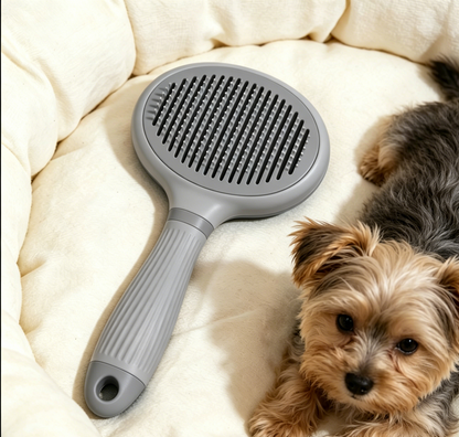 Solid Gray Self-Cleaning Pet Slicker Brush - Minimalist Grooming Comb for Cats & Dogs