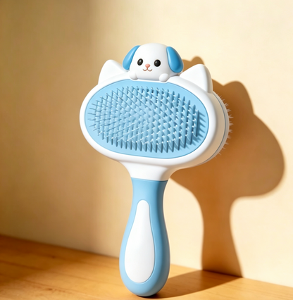 Gradient Puppy Decor Self-Cleaning Pet Slicker Brush - Blue & White Two-Tone Grooming Tool for Cats & Dogs