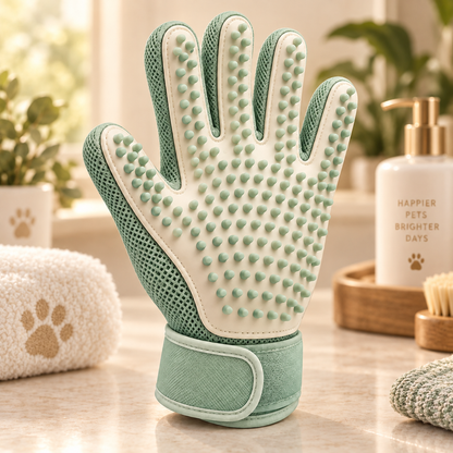 Mint Green Pet Grooming Glove - Soft Silicone Deshedding and Bath Massage Glove for Cats and Dogs