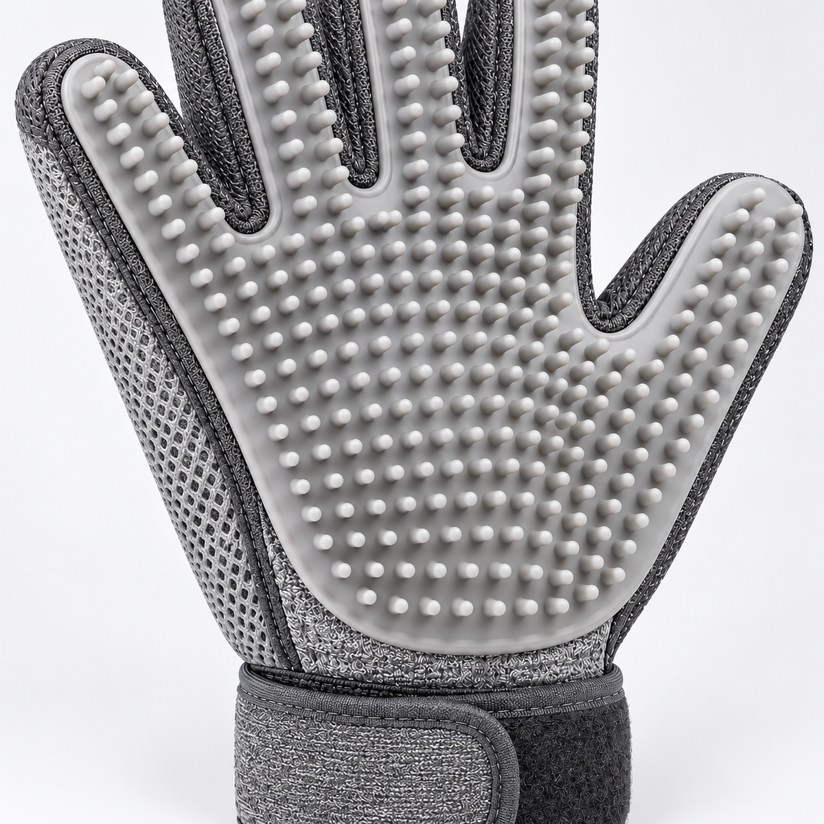 Gray Silicone Pet Grooming Glove - Gentle Deshedding and Bath Massage Glove for Cats and Dogs