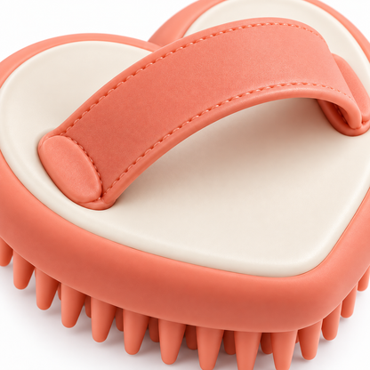Coral Heart-Shaped Pet Massage Brush - Soft Silicone Bath and Grooming Brush for Cats and Dogs