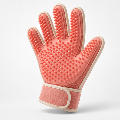 Coral Pink Pet Grooming Glove - Silicone Deshedding and Massage Glove for Cats and Dogs