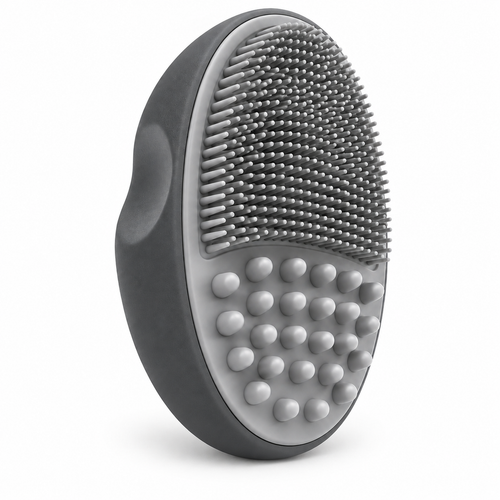 Gray Dual-Texture Pet Massage Brush - Fine Bristle Grooming and Massage Tool for Cats and Dogs