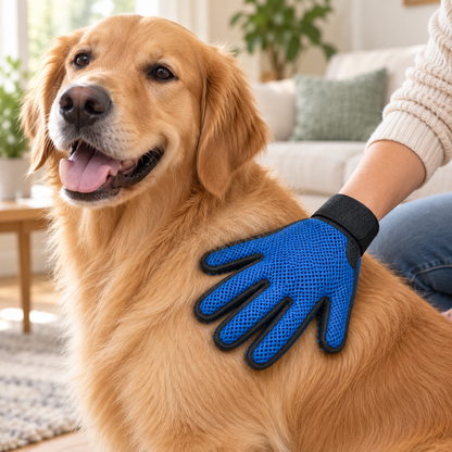 Blue Silicone Pet Grooming Glove - Deshedding and Massage Glove for Cats and Dogs