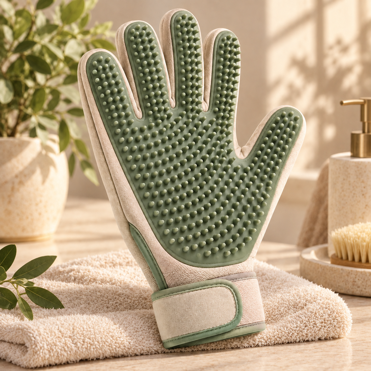 Sage Green Pet Grooming Glove - Soft Silicone Deshedding and Massage Mitt for Cats and Dogs