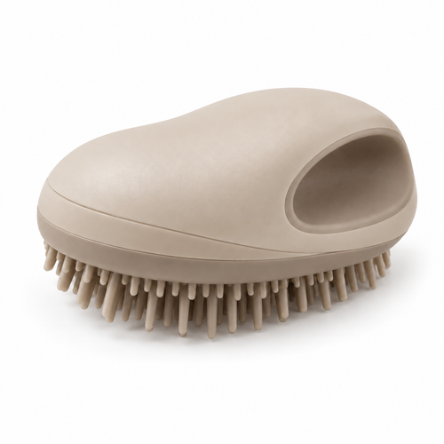 Beige Palm-Grip Pet Massage Brush - Gentle Silicone Bath & Grooming Brush for Cats & Dogs