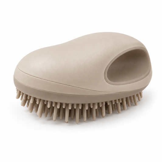 Beige Palm-Grip Pet Massage Brush - Gentle Silicone Bath & Grooming Brush for Cats & Dogs