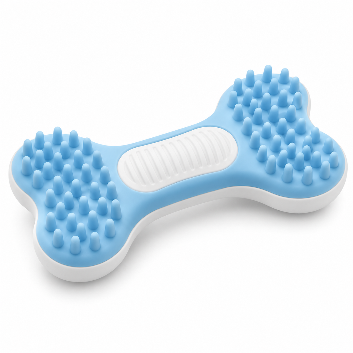 Blue Bone-Shaped Pet Massage Brush - Soft Silicone Grooming &amp; Bath Brush for Cats &amp; Dogs