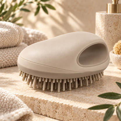 Beige Palm-Grip Pet Massage Brush - Gentle Silicone Bath & Grooming Brush for Cats & Dogs