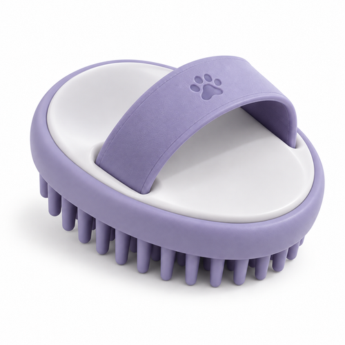 Lavender Palm Pet Massage Brush - Soft Silicone Grooming and Bath Brush for Cats and Dogs