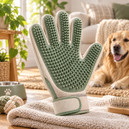 Sage Green Pet Grooming Glove - Soft Silicone Deshedding and Massage Mitt for Cats and Dogs