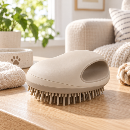 Beige Palm-Grip Pet Massage Brush - Gentle Silicone Bath & Grooming Brush for Cats & Dogs