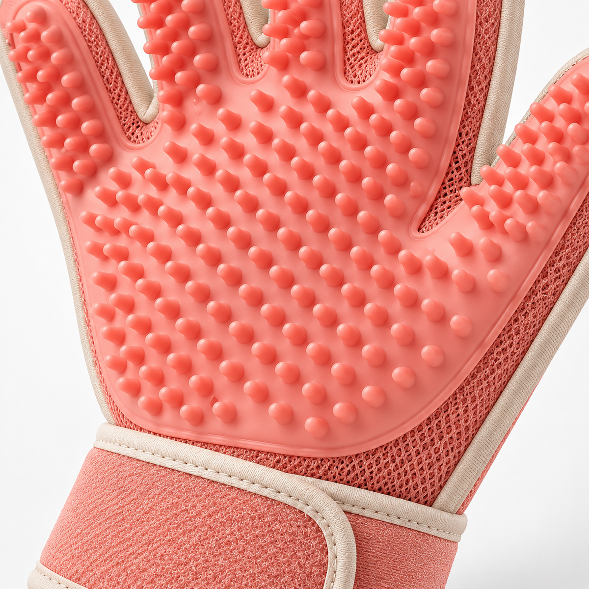 Coral Pink Pet Grooming Glove - Silicone Deshedding and Massage Glove for Cats and Dogs