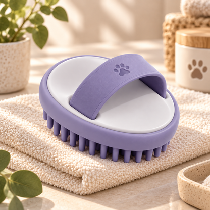 Lavender Palm Pet Massage Brush - Soft Silicone Grooming and Bath Brush for Cats and Dogs