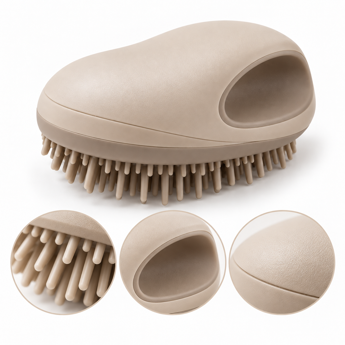 Beige Palm-Grip Pet Massage Brush - Gentle Silicone Bath & Grooming Brush for Cats & Dogs