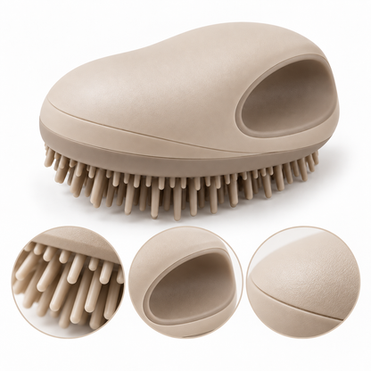 Beige Palm-Grip Pet Massage Brush - Gentle Silicone Bath & Grooming Brush for Cats & Dogs