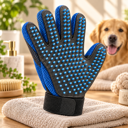 Blue Silicone Pet Grooming Glove - Deshedding and Massage Glove for Cats and Dogs