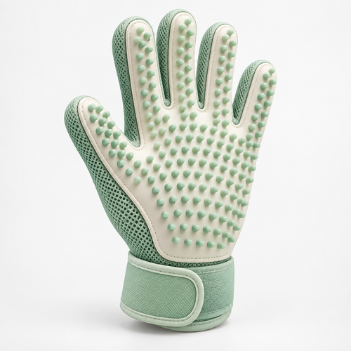 Mint Green Pet Grooming Glove - Soft Silicone Deshedding and Bath Massage Glove for Cats and Dogs